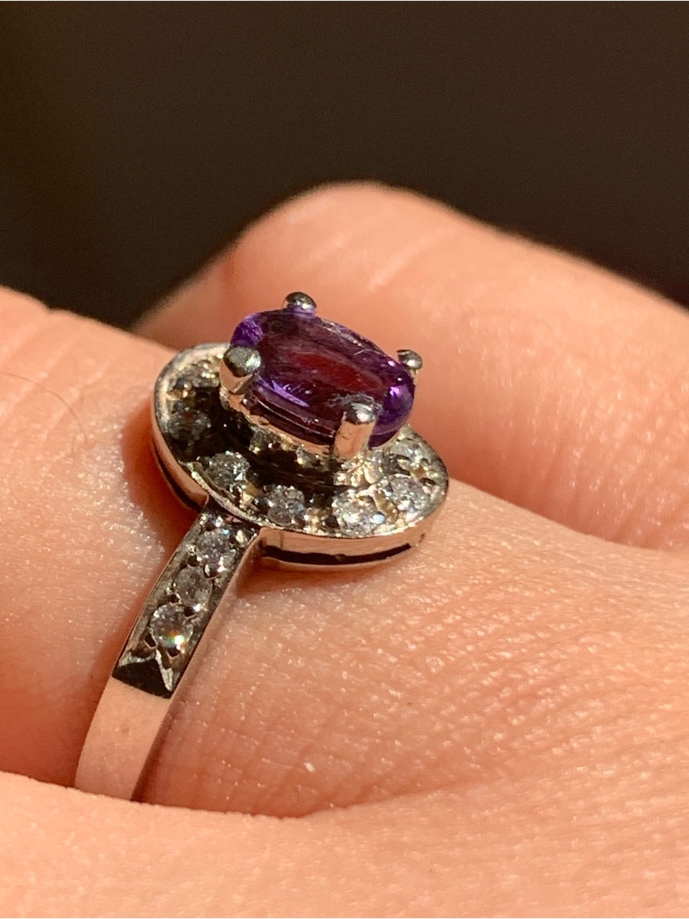 14k Gold Amethyst Diamond Halo Ring - Picture 3 of 9